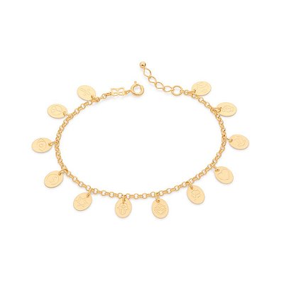 PULSEIRA FOLHEADO A OURO COM SÍMBOLOS DIVERSOS. MED 20CM ROMMANEL 551745