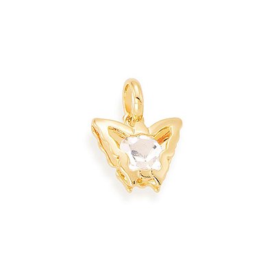 PINGENTE INFANTIL FOLHEADO A OURO BORBOLETA COLORIDA. MED 1,1CM ROMMANEL 540634