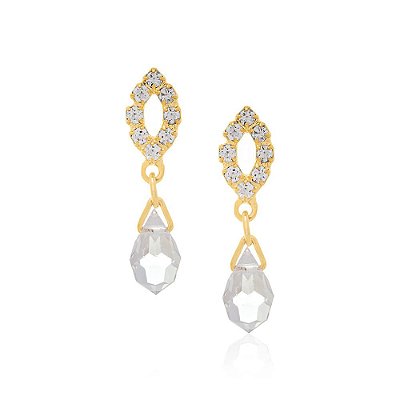 BRINCO NAVETE FOLHEADO A OURO COM CRISTAIS. MED 2,5CM ROMMANEL 523359
