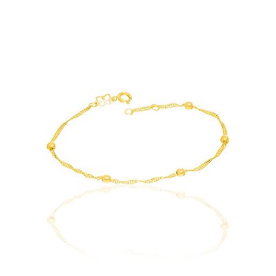 PULSEIRA FOLHEADO A OURO FIO CINGAPURA COM BOLAS. MED 19CM ROMMANEL 551370