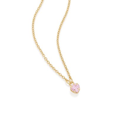 GARGANTILHA FOLHEADO A OURO COM ZIRCÔNIA DE CORAÇÃO ROSA CLARO. MED 50CM ROMMANEL 531965