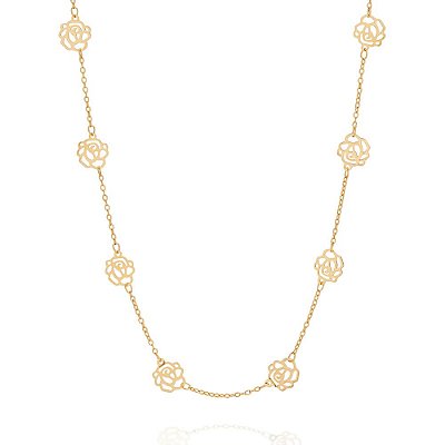 GARGANTILHA FOLHEADO A OURO FLORES VAZADAS. MED 50CM ROMMANEL 531247