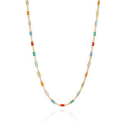 GARGANTILHA FOLHEADO A OURO COM PEDRAS COLORIDAS. MED 50CM ROMMANEL 530874