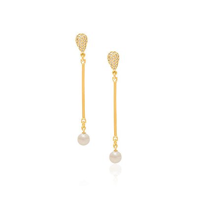 BRINCO FOLHEADO A OURO ZIRCÔNIAS COM PÉROLA. MED 4,5CM ROMMANEL 524303