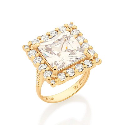 MAXI ANEL FOLHEADO A OURO COM ZIRCÔNIA QUADRADA ROMMANEL 513045