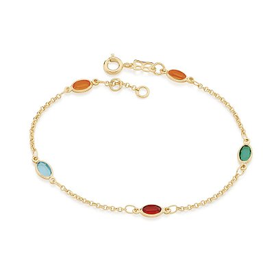 PULSEIRA FOLHEADO A OURO COM CRISTAIS COLORIDOS. MED 19CM ROMMANEL 551624