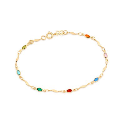 PULSEIRA FOLHEADO A OURO COM CRISTAIS COLORIDOS. MED 18/19/20CM ROMMANEL 550643