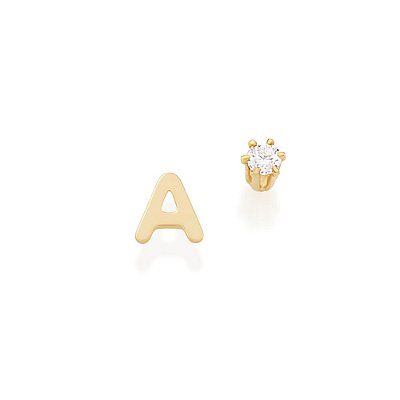 BRINCO FOLHEADO A OURO LETRA COM ZIRCÔNIA. MED 0,70MM ROMMANEL 525874