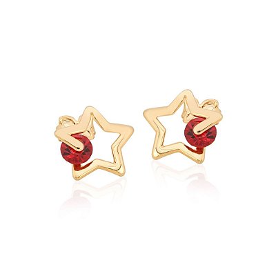 BRINCO ESTRELA FOLHEADO A OURO COM CRISTAL COLORIDO. MED 1,3 CM ROMMANEL 524522