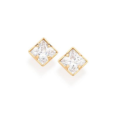 BRINCO FOLHEADO A OURO COM ZIRCÔNIA QUADRADA. MED 0,7CM ROMMANEL 526238