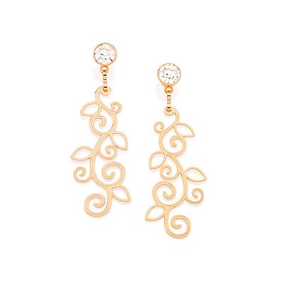 BRINCO FOLHEADO A OURO GALHOS COM CRISTAIS. MED 5,2CM ROMMANEL 524072