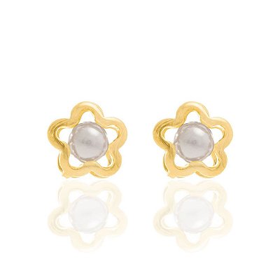 BRINCO INFANTIL FOLHEADO A OURO FLOR COM PÉROLAS. MED 0,7MM ROMMANEL 524524