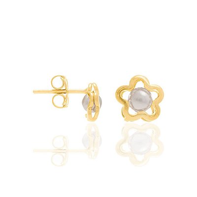 BRINCO INFANTIL FOLHEADO A OURO FLOR COM PÉROLAS. MED 0,7MM ROMMANEL 524524