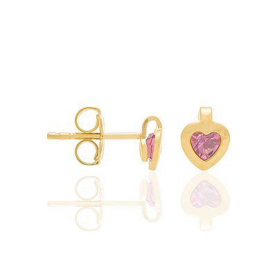 BRINCO INFANTIL FOLHEADO A OURO COM CRISTAL ROSA. MED 0,6CM ROMMANEL 524296