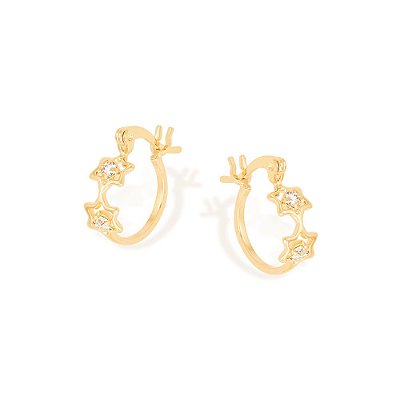 ARGOLA INFANTIL FOLHEADO A OURO ESTRELAS E CRISTAIS COLORIDOS. MED 1,5CM ROMMANEL 522369
