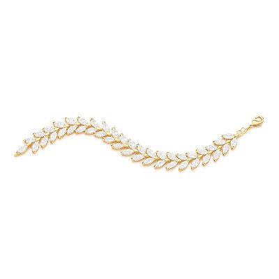 PULSEIRA FOLHEADO A OURO COM ZIRCÔNIAS NAVETES. MED 18CM ROMMANEL 551690