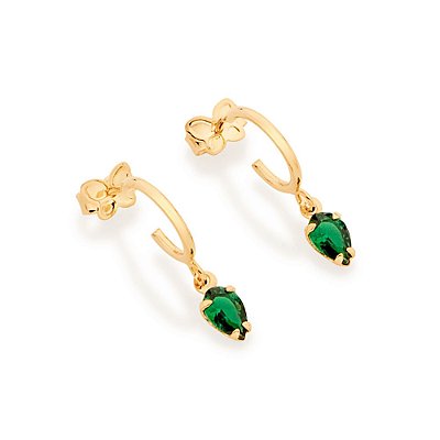ARGOLA GOTA FOLHEADO A OURO COM ZIRCÔNIA VERDE. MED 2CM ROMMANEL 526515