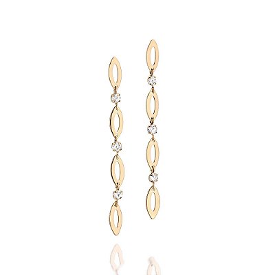 BRINCO NAVETE FOLHEADO A OURO COM ZIRCÔNIAS. MED 5,9CM ROMMANEL 523800