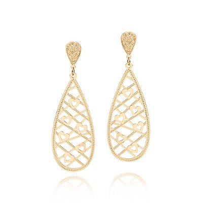 BRINCO FOLHEADO A OURO GOTA VAZADA. MED 6,3CM ROMMANEL 524482