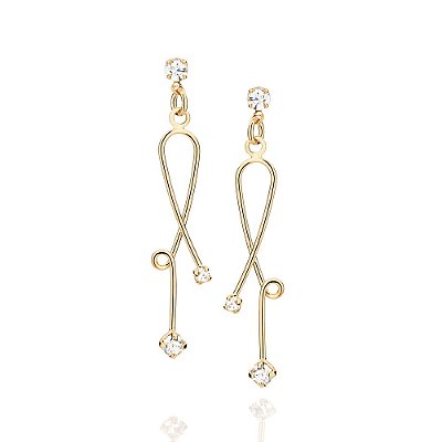 BRINCO FOLHEADO A OURO FIO TORCIDO COM CRISTAL. MED 3,9CM ROMMANEL 524646