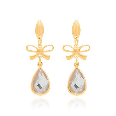 BRINCO FOLHEADO A OURO LAÇOS COM CRISTAL COLORIDO. MED 3,5CM ROMMANEL 524714