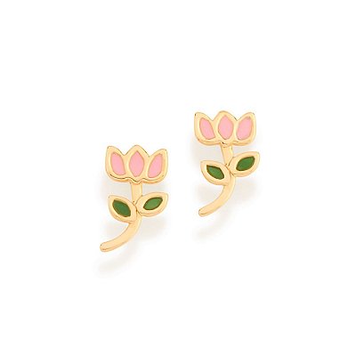 BRINCO INFANTIL FOLHEADO A OURO FLOR DE TULIPA COLORIDO. MED CM ROMMANEL 526501