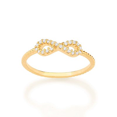 ANEL INFINITO FOLHEADO A OURO COM ZIRCÔNIAS ROMMANEL 512885