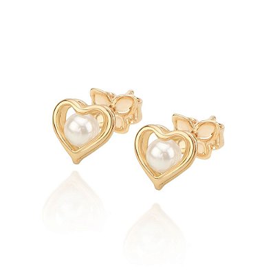 BRINCO CORAÇÃO FOLHEADO A OURO COM PÉROLA. MED 0,7MM ROMMANEL 524525
