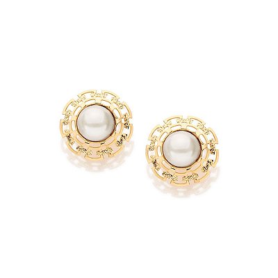 BRINCO REDONDO FOLHEADO A OURO COM PÉROLA. MED 1,5CM ROMMANEL 524666