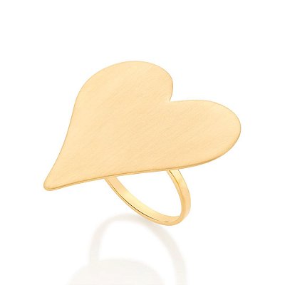 ANEL FOLHEADO A OURO CORAÇÃO ACETINADO ROMMANEL 513074