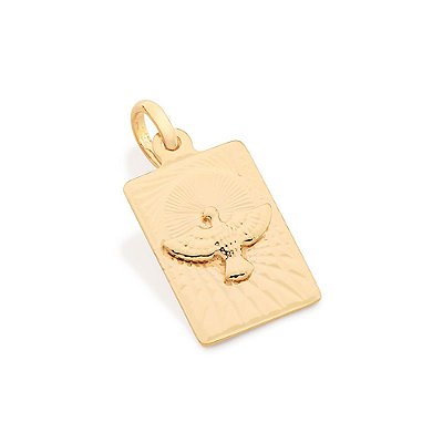 PINGENTE MEDALHA RETANGULAR FOLHEADO A OURO ESPÍRITO SANTO. MED 2,10CM ROMMANEL 542285