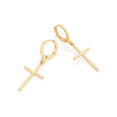 ARGOLA FOLHEADO A OURO COM CRUZ PENDURADA. MED 3,6CM ROMMANEL 526731