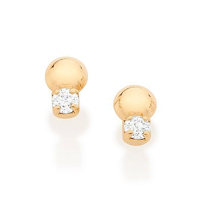 BRINCO MEIA BOLA FOLHEADO A OURO COM ZIRCÔNIAS BRANCO. MED 0,70CM ROMMANEL 526804