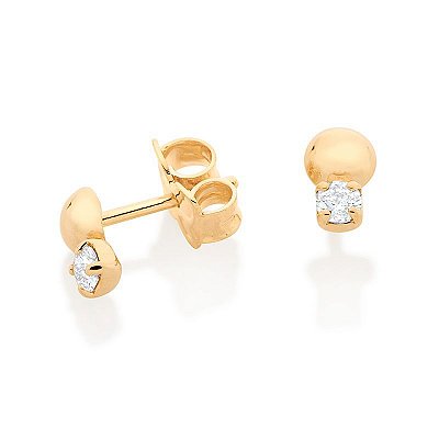 BRINCO MEIA BOLA FOLHEADO A OURO COM ZIRCÔNIAS BRANCO. MED 0,70CM ROMMANEL 526804