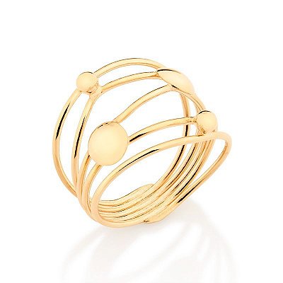 ANEL FOLHEADO A OURO COM BOLAS E CÍRCULOS LISOS ROMMANEL 513068