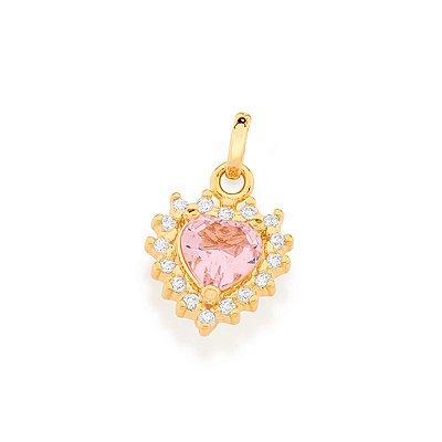 PINGENTE FOLHEADO A OURO CORAÇÃO COM CRISTAL ROSA. MED 1,8CM ROMMANEL 542377