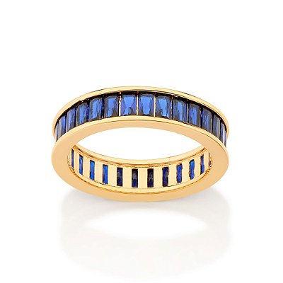 MEIA ALIANÇA FOLHEADO A OURO COM ZIRCÔNIAS AZUL ROMMANEL 513081
