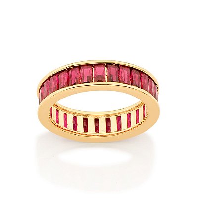 MEIA ALIANÇA FOLHEADO A OURO COM ZIRCÔNIAS ROSA ESCURO ROMMANEL 513083