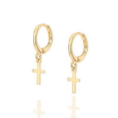 ARGOLA FOLHEADO A OURO COM CRUZ PENDURADA. MED 2,3CM ROMMANEL 526789