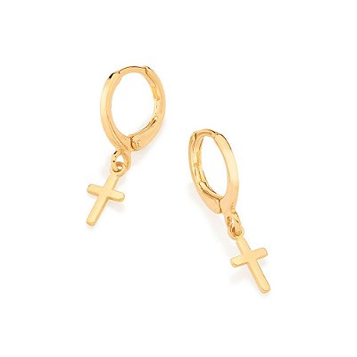 ARGOLA FOLHEADO A OURO COM CRUZ PENDURADA. MED 2,3CM ROMMANEL 526789