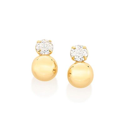 BRINCO FOLHEADO A OURO BOLA COM ZIRCÔNIA. MED 1,1CM ROMMANEL 526771