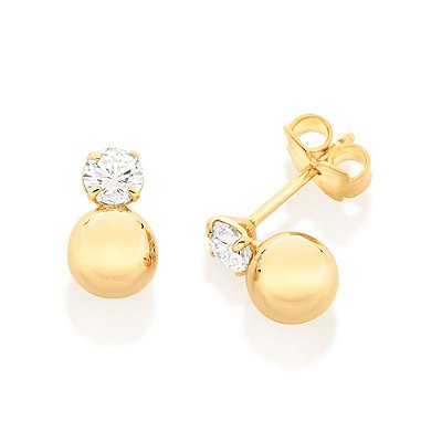 BRINCO FOLHEADO A OURO BOLA COM ZIRCÔNIA. MED 1,1CM ROMMANEL 526771