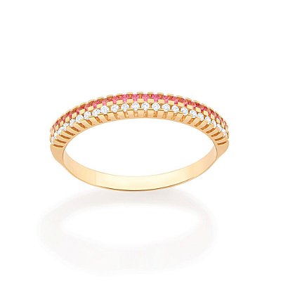 MEIA ALIANÇA FOLHEADO A OURO COM ZIRCÔNIAS ROSA COM BRANCO ROMMANEL 513084