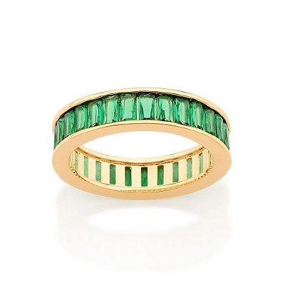 MEIA ALIANÇA FOLHEADO A OURO COM ZIRCÔNIAS VERDE ROMMANEL 513082