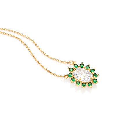 GARGANTILHA FOLHEADO A OURO COM PINGENTE OVAL BRANCO COM VERDE. MED 45CM ROMMANEL 532198