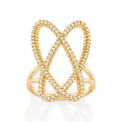 ANEL OVAL FOLHEADO A OURO COM ZIRCÔNIAS ROMMANEL 513073