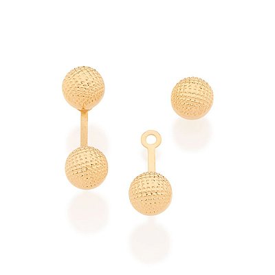 EAR JACKET FOLHEADO A OURO COM BOLAS TRABALHADAS. MED 1,8CM ROMMANEL 525726