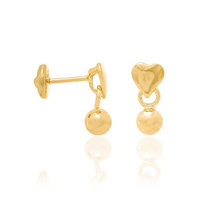 BRINCO INFANTIL FOLHEADO A OURO CORAÇÃO COM BOLA LISA. MED 1CM ROMMANEL 522075