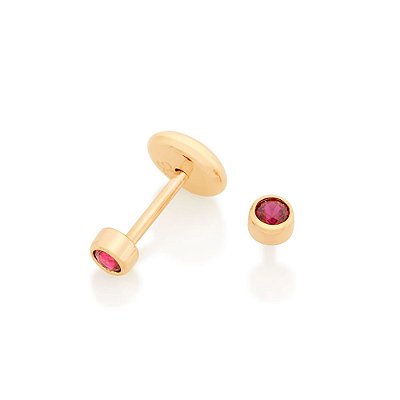 BRINCO INFANTIL FOLHEADO A OURO COM ZIRCÔNIA ROSA ESCURO. MED 0,20CM ROMMANEL 526386