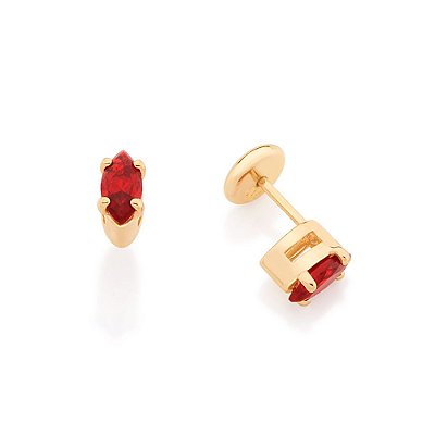 BRINCO INFANTIL FOLHEADO A OURO COM ZIRCÔNIA NAVETE VERMELHO. MED 0,6MM ROMMANEL 526195